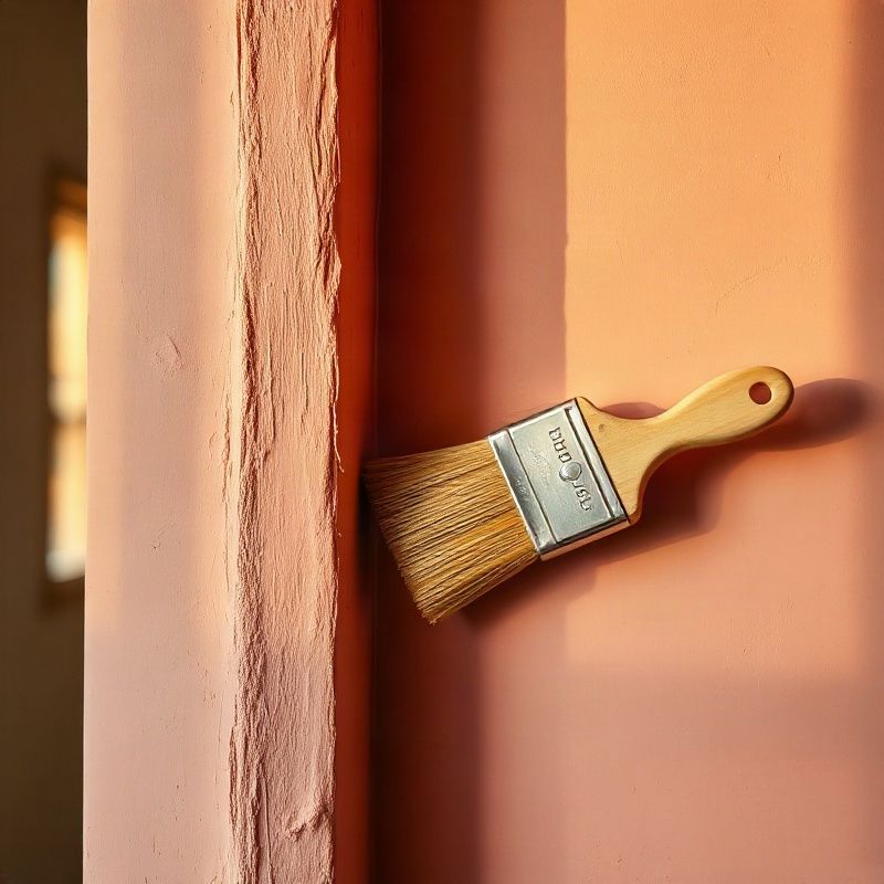 Freshly painted blush-rose wall in a Kenyan home under afternoon light