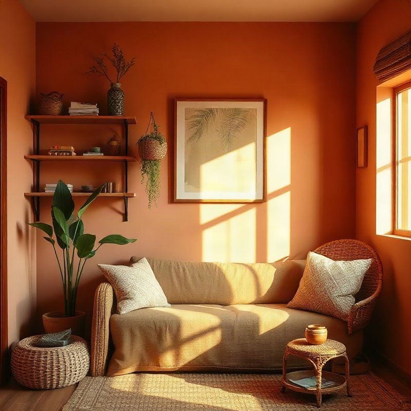 Small Malindi flat with rose-warm walls and rattan furniture in morning light